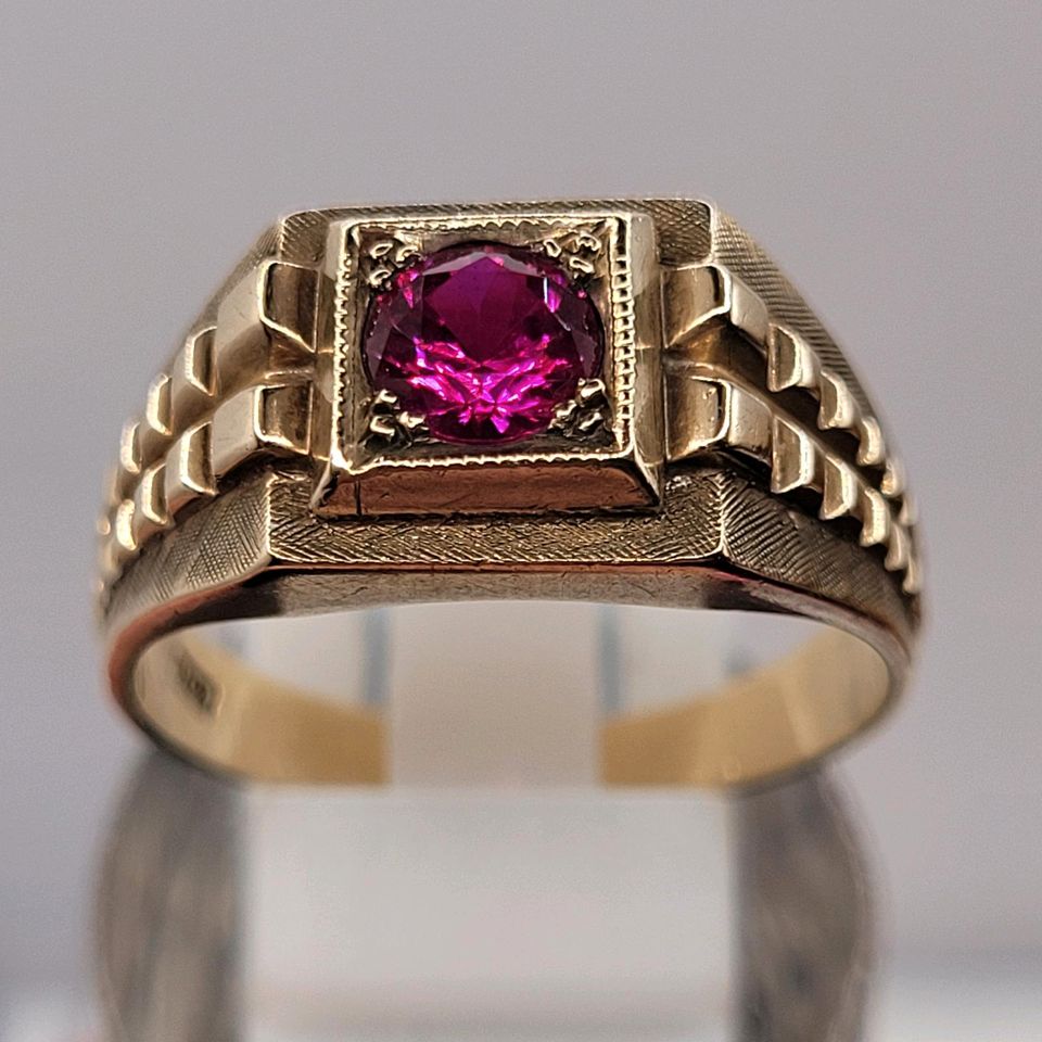 ❤Antiker Art Deco Ring aus 333er Gelbgold und synthetischem Rubin in Essen