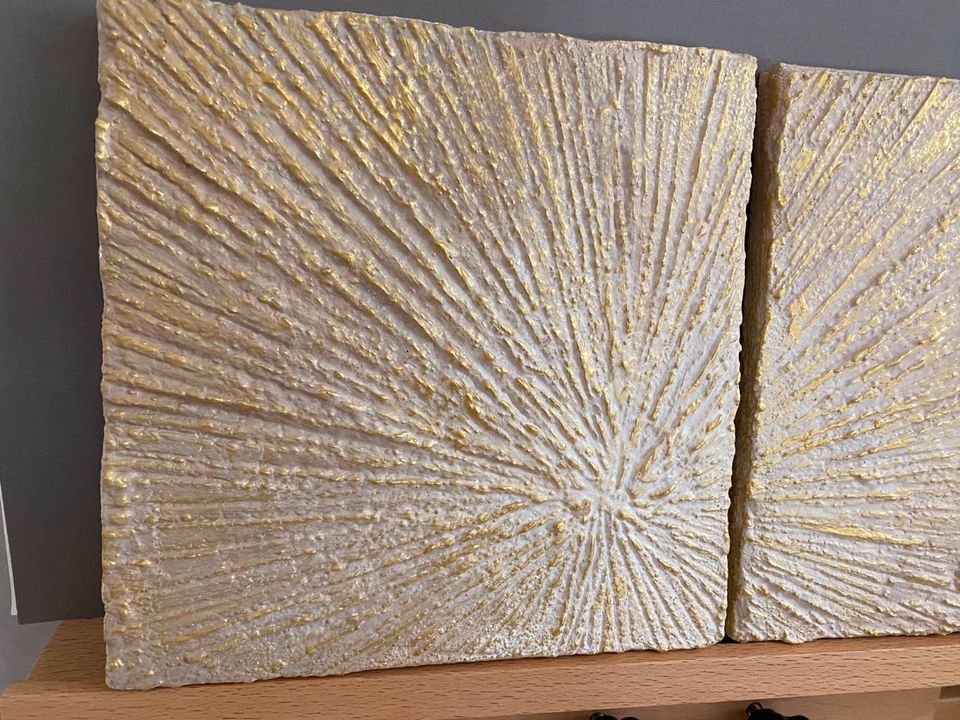 2 Handgemalte Acrylbilder 3D Stuktur Gemälde, Kunst Unikat Gold in Waldkappel