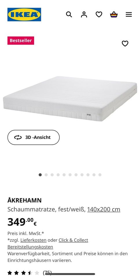 IKEA Malm Bett mit Lattenrost und Matratze in Friedrichshafen