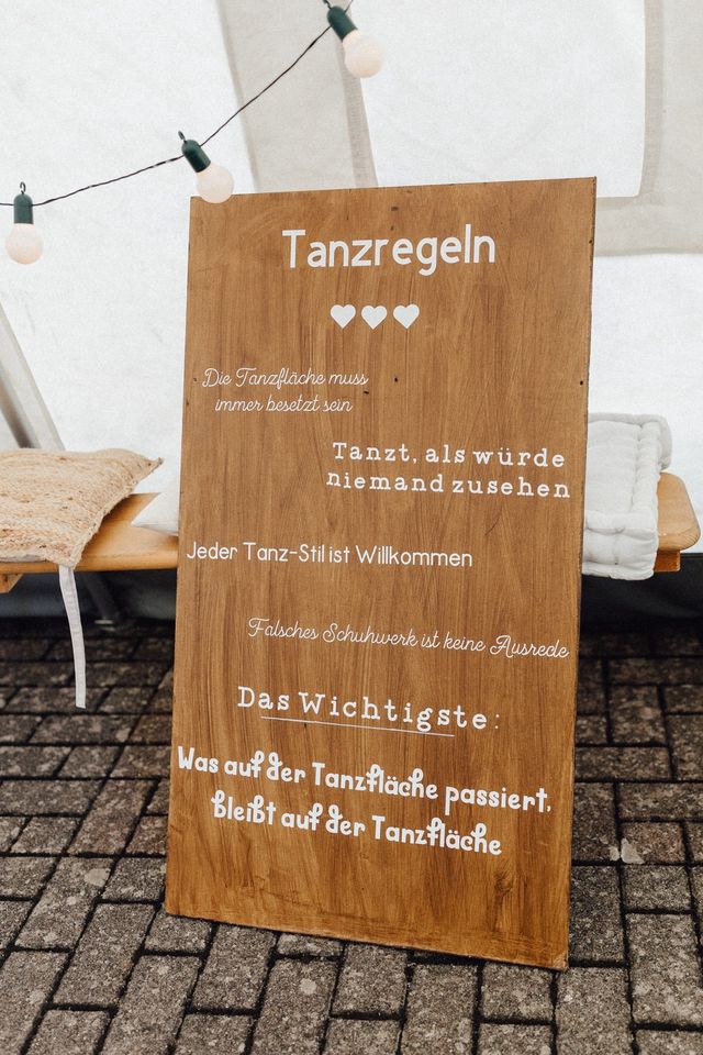 Tanzregeln Schild für Hochzeit in Pfeffelbach