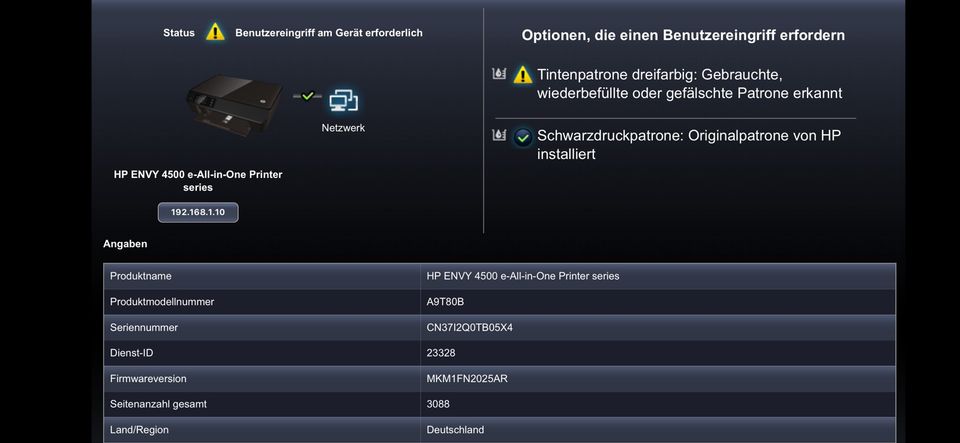 HP Envy 4500 Drucker *scanner defekt* OVP in München