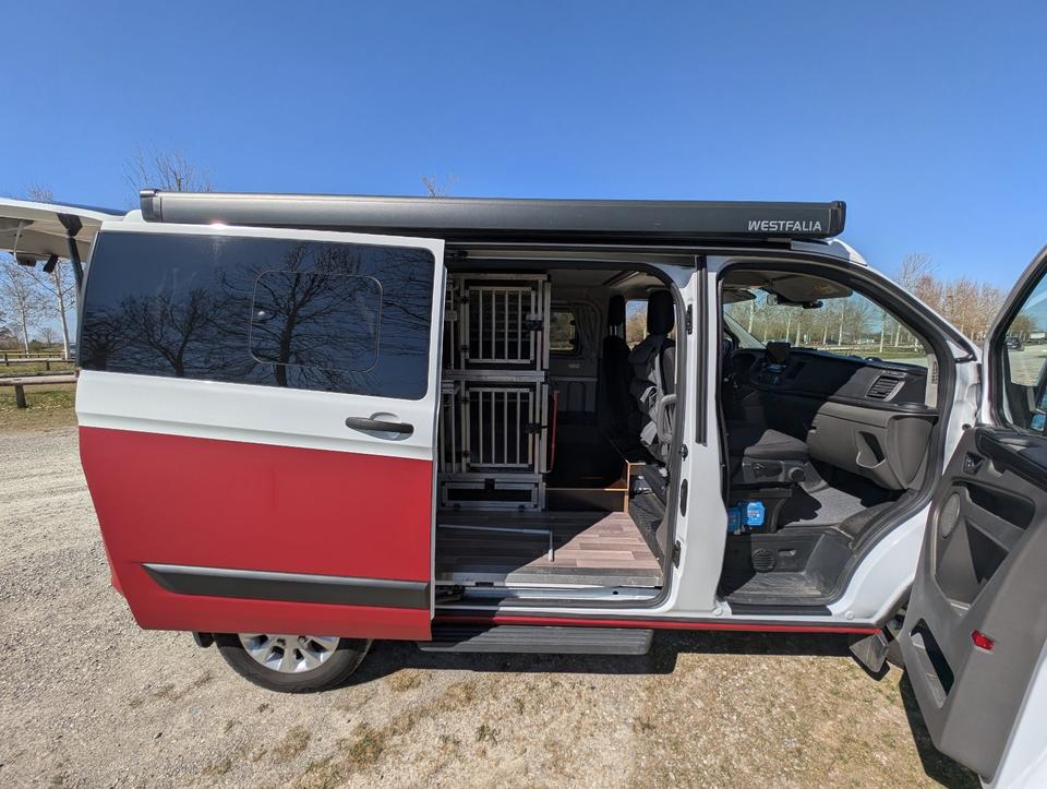 Doggie-Mobil: Ford Nugget Aufstelldach mit 2 grossen Hundeboxen in Grafrath
