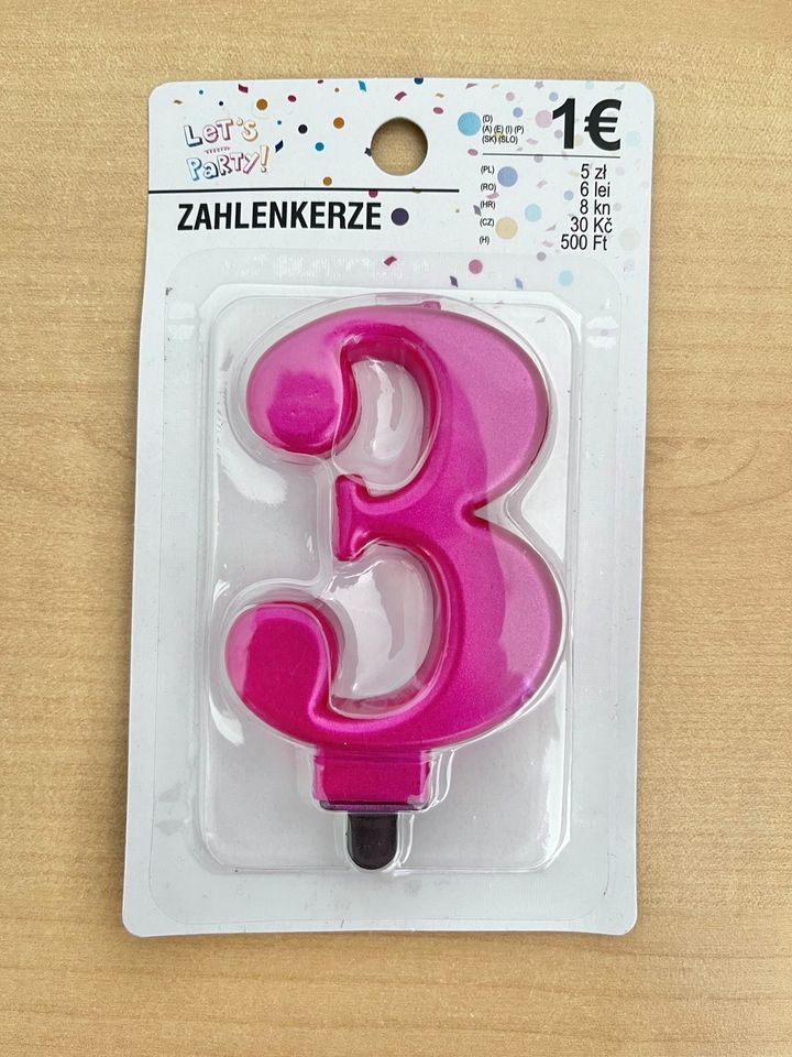 Neu ORIGINALVERPACKT ❤️ Kuchenkerze Zahlenkerze pink Zahl 3 ❤️ in Wolfen