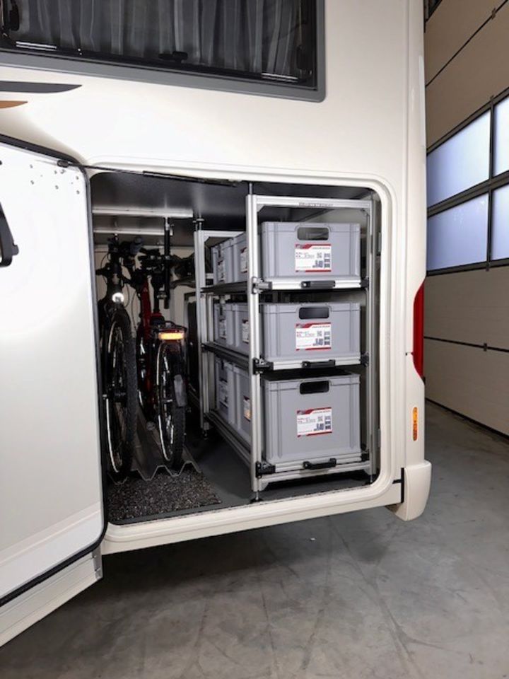 ⭐Wohnmobil - Heckgaragensysteme- Adria - Pössl- Malibu-Wohnmobilregal 120 cm Auszüge - Easysteck⭐ Stauraum, Eurobox, Wohnmobil Regal, Aluminiumregal, Einbau, Camping, Campingzubehör, Kastenwagen in Dinklage