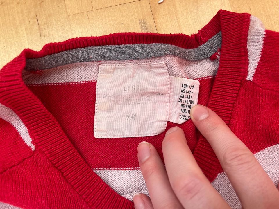 Pullover, rot-weiß gestreift mit Spitze, Gr. 170, H&M in Hamburg