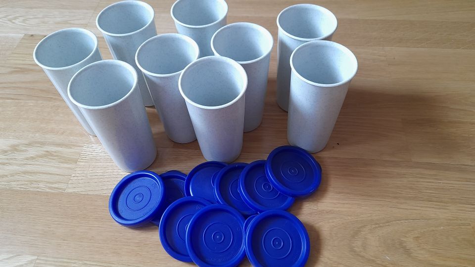 9x Tupperware 117-46 Joghurtbecher mit Deckel blau in Riede