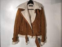 Zara Woman Shearling Bikerjacke aus echtem Leder in S camel/beige Berlin - Köpenick Vorschau