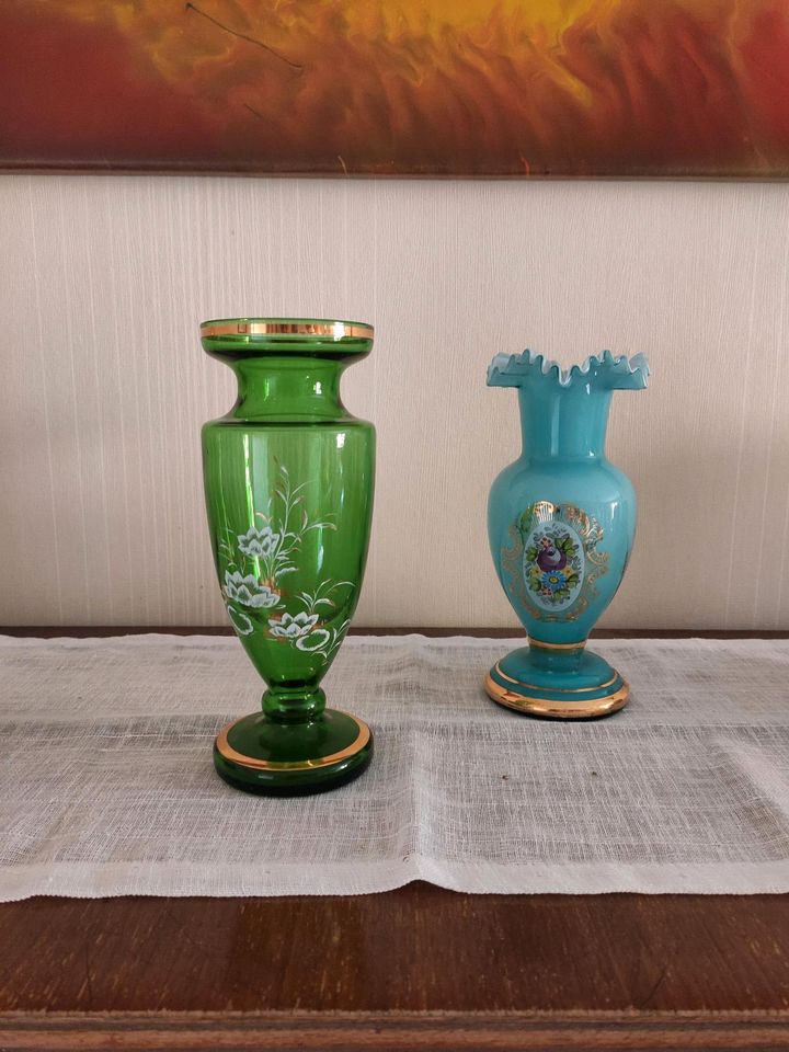 Vintage Vase Blumenvase böhmisches Glas bemalt in Römhild