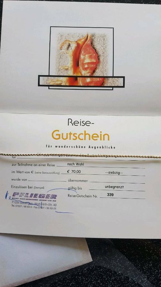 Reisegutschein Pflieger/Busreise Wert 70 € in Sindelfingen