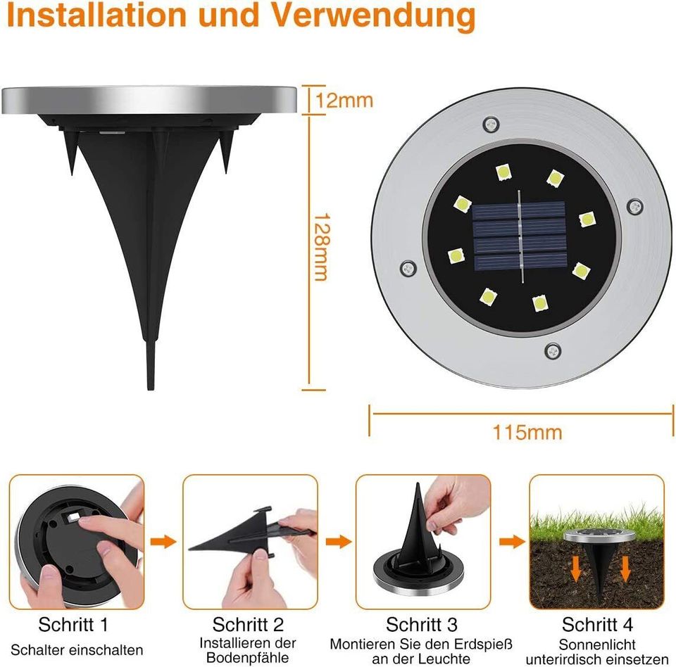 ✅NEU✅ 4X LED SOLARLEUCHTE BODENSTRAHLER GARTENLEUCHTEN OVP 3 in Essen