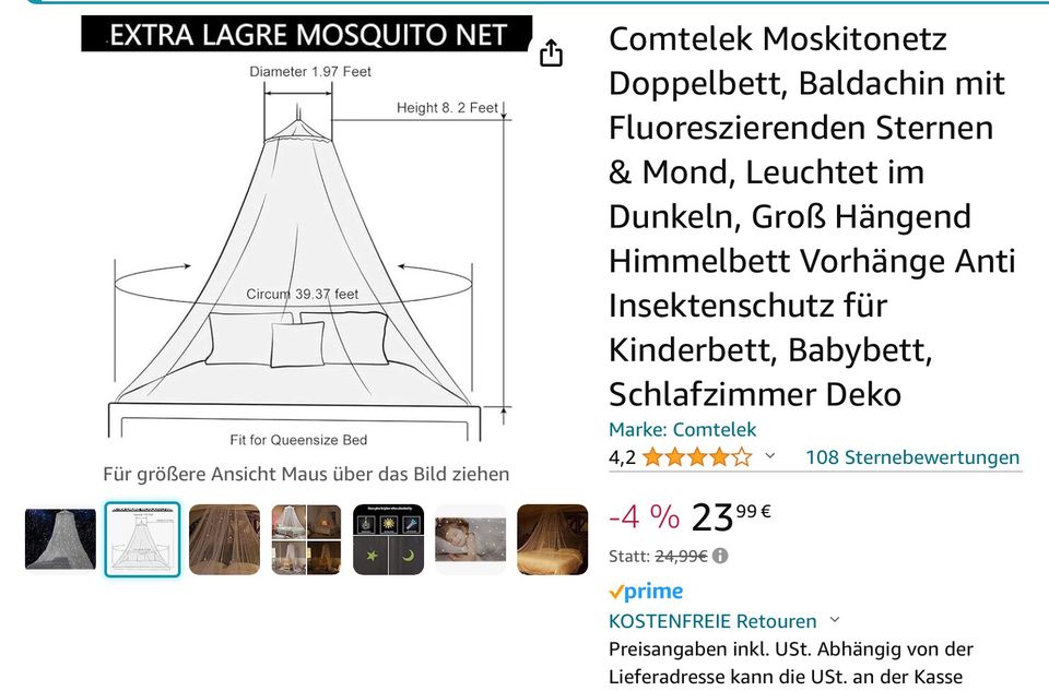 XXL Baldachin / Moskitoschutz mit leuchtenden Mond/ Sternen in Berlin