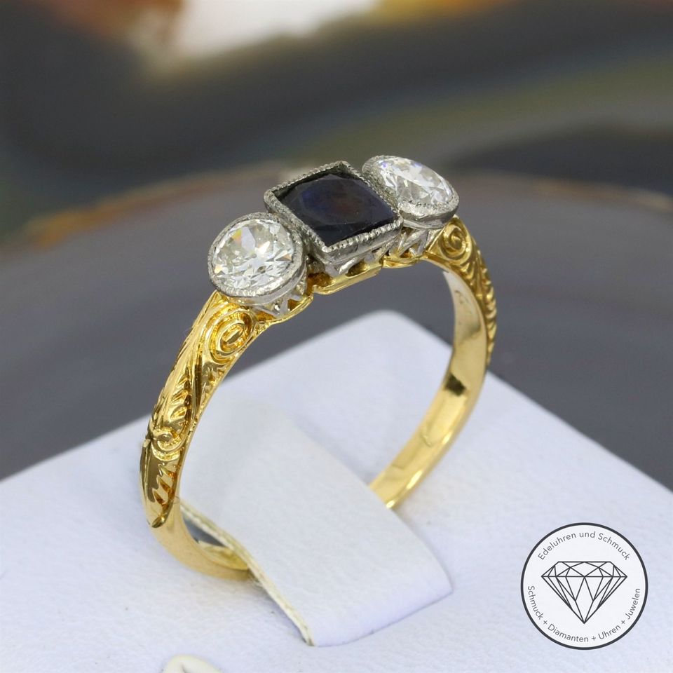 M*195318 Wert 1.400,- Saphir Brillant Ring 750 Gold 18 Kt XXYY in Essen