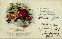 PK "Herzlichen Glückw.zum Geburtstage",1920 gel.,Blumenschale Oschersleben (Bode) - Oschersleben Vorschau
