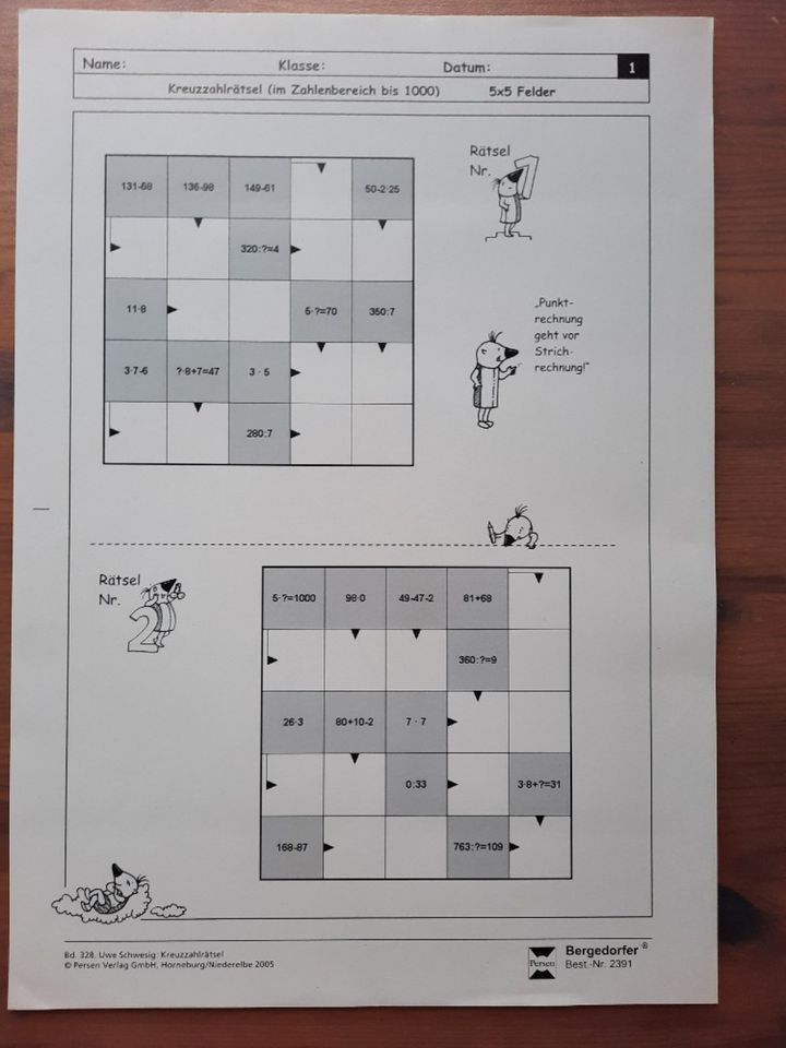 Kreuzzahlrätsel für den Spaß in Mathematik in Dormagen