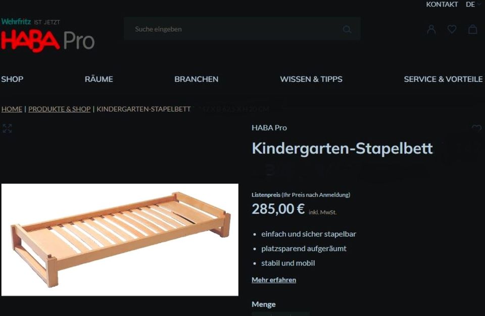 Bett stapelbar Holz Kinderbett Stapelbett Wehrfritz KITA in Düsseldorf