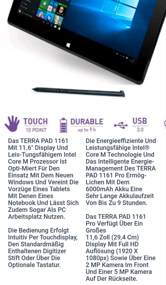 Terra Pad 1161 Pro  11,6 Zoll  Sehr gut erhalten. in Bad Oeynhausen