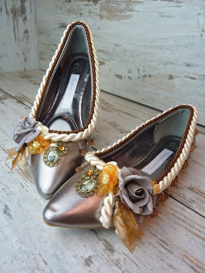 Ballerinas Märchenbraut Vintage Hippie Boho Unikate Metallic 41 in Langenselbold