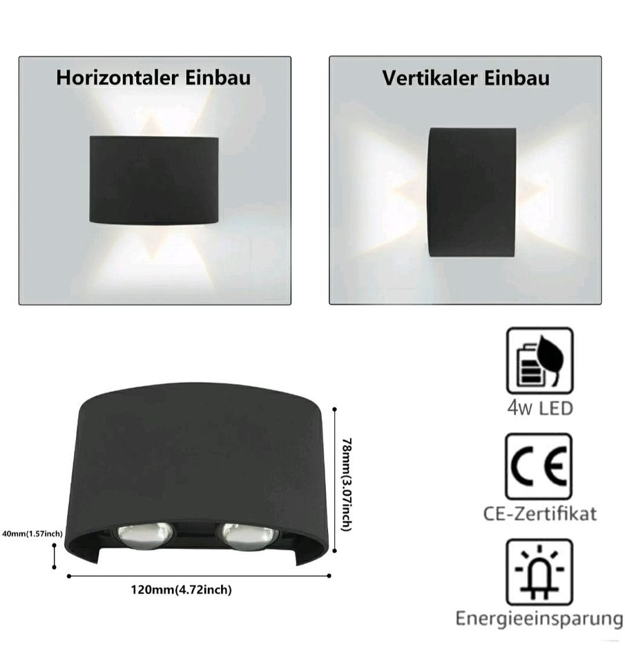 Led Wandleuchte Wandlampe innen außen up down Neu ✅ in Korschenbroich