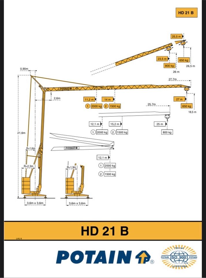 Baukran 25m, Turmdrehkran mieten, Potain hd21b in Duisburg