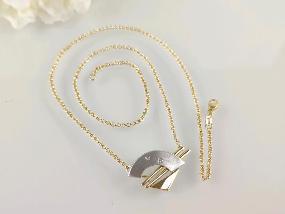 Wunderschönes stabiles Goldcollier GG/WG 333 mit 2 Diamanten in Cham