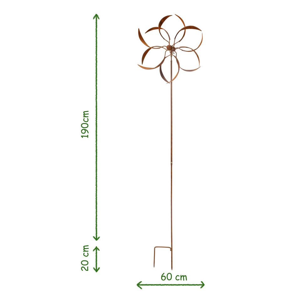 Windrad "Karussellpropeller" aus Metall mit Edelrost 210cm hoch in Eime