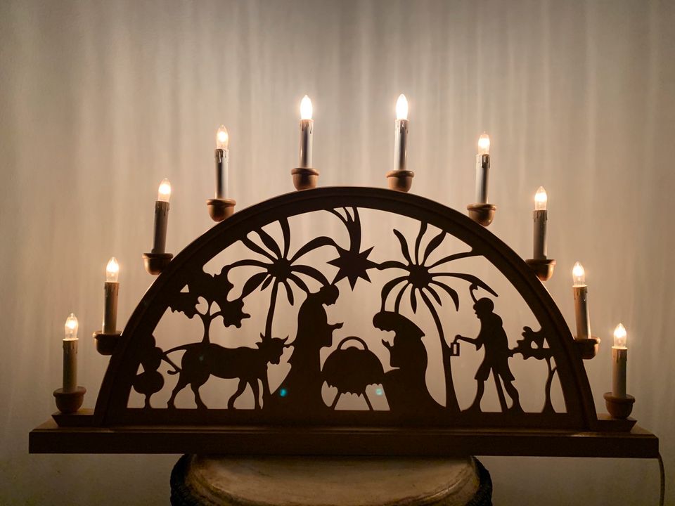 Schwibbogen Erzgebirge Lichterbogen Holz Krippe Jesus Kerzen in Trittau
