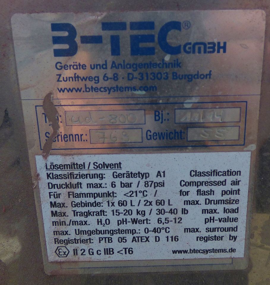 B-Tec UD-800 Lackierpistolen-Waschgerät Reinigungsautomat in Rehna