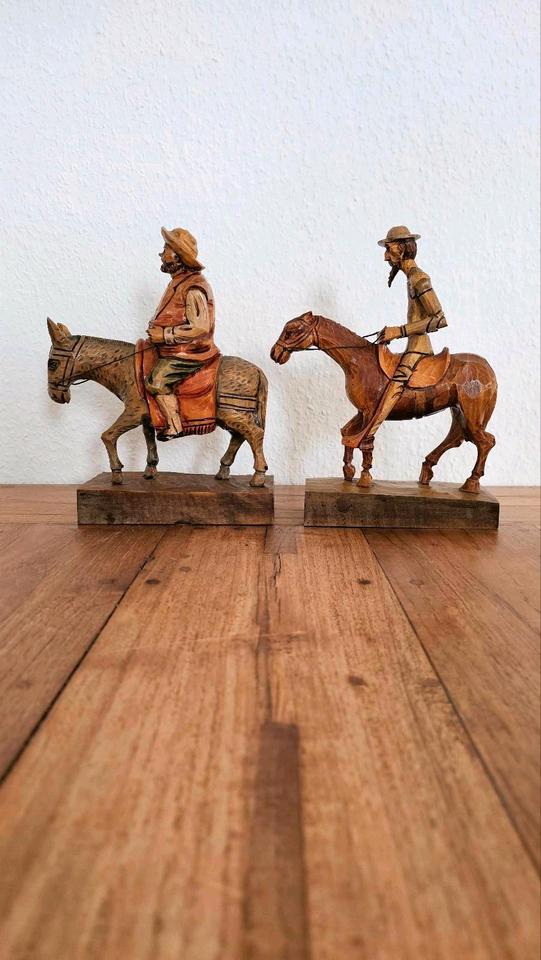 Antik Figuren Holz Sancho Panza & Don Quijote Esel Pferd Spanien in Bensheim