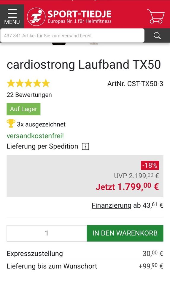 Laufband Cardiostrong Tx50 in Augsburg