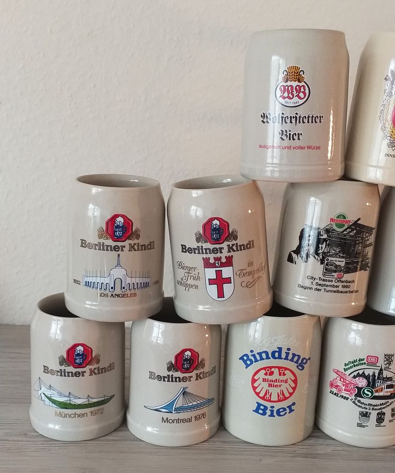 24 Bierkrüge, Steingut, 0,5 Liter, aus Sammlung, TOP-Zustand in Seligenstadt