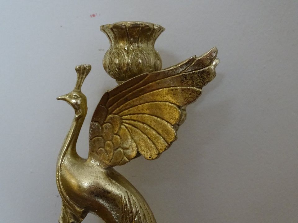 Kerzenhalter Kerzenständer  Pfau Figur Deko gold Poly in Wiesbaden