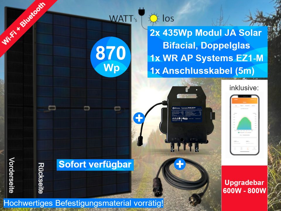 Balkonkraftwerk 800W / 870Wp Bifazial Glas-Glas JA Solar N-Type in Kreuztal