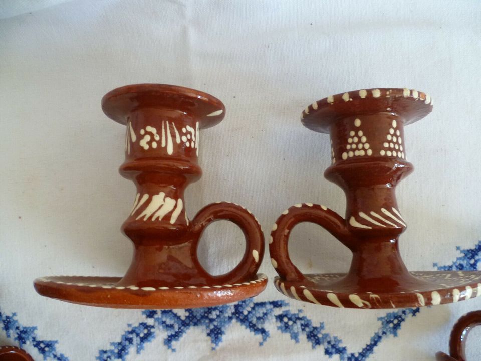RARITÄT Portugal Keramik 7 Teile Set 1 Teller 6 Kerzenhalter 70er in Gütersloh