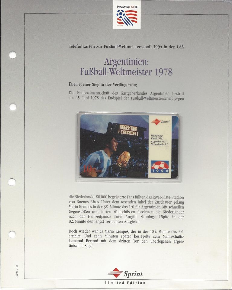 20 Telefonkarten Album limitiert Limited Edition Fußball WM94 in Waldau