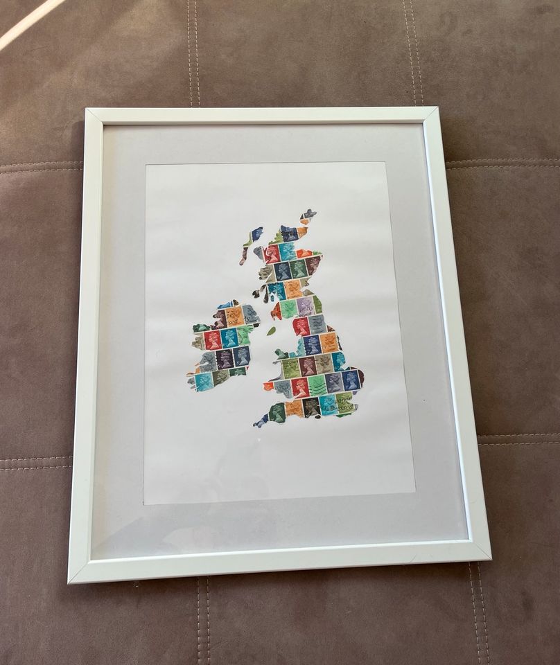 ⭐️Unikat Bild/Gemälde Großbritannien aus Briefmarken, 53x43cm⭐️ in Bindlach