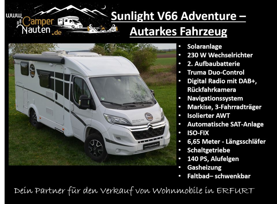 AUTARKES Wohnmobil KAUFEN Sunlight V66 Adv., Solar, 230V WR in Erfurt