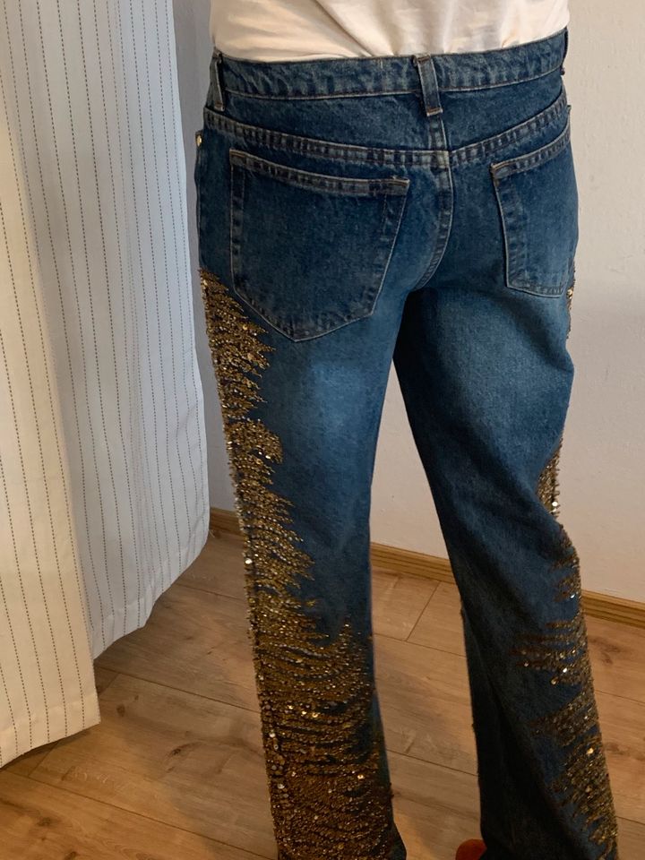 Roberto Cavalli Jeans. Retro Schlaghose. Gold Pailletten in Bruckmühl