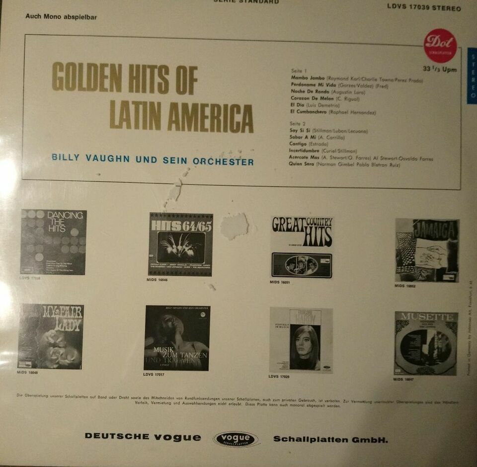 Billy Vaughn - Golden Hits Latin America - LP - Schallplatte in Zeven