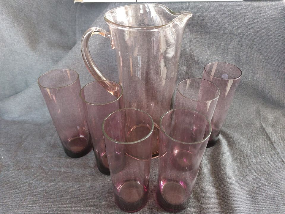 Glaskaraffe mit 6 Gläsern in Rot/Lila / Sommerlimonade/ Bowle in Hörstel