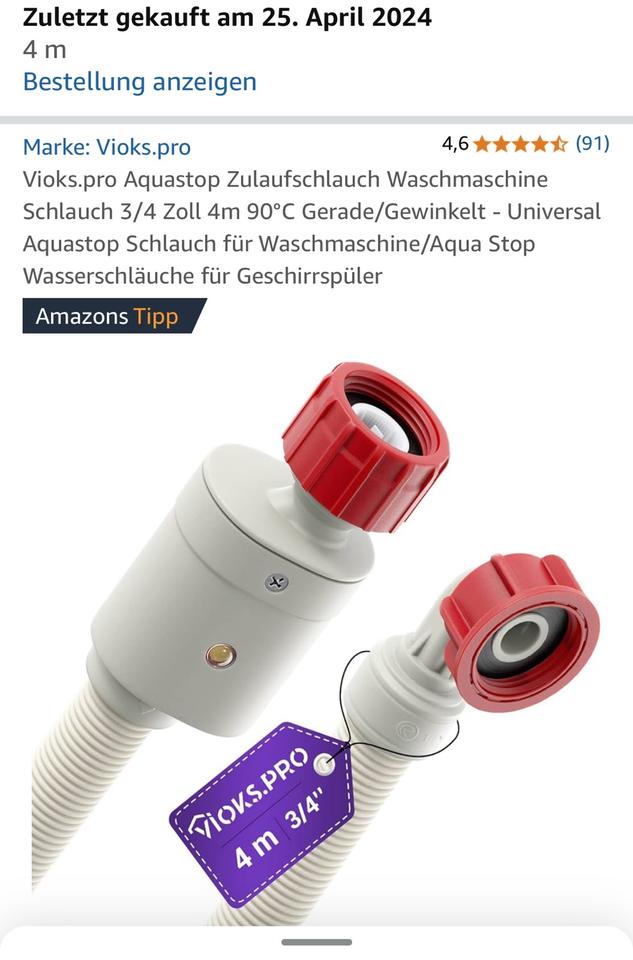 Aquastop Zulaufschlauch Waschmaschine/Spülmaschine 3/4 Zoll 4m in Kiel