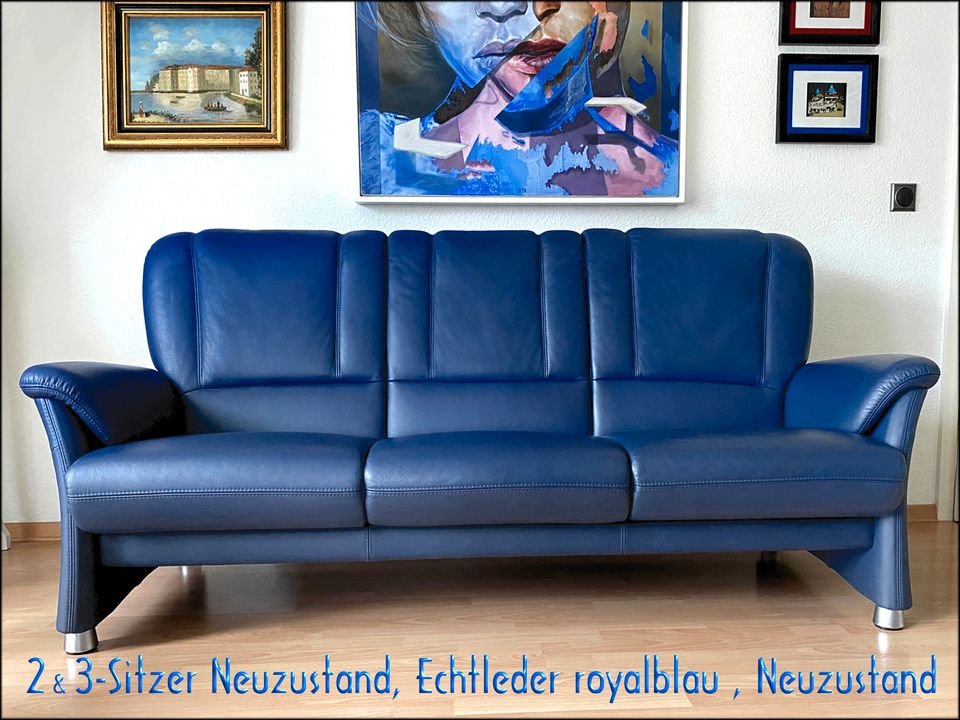 Neuzustand SEGMÜLLER Sofa 3 + 2-Sitzer - Echtes Leder 'royalblau' in Berlin