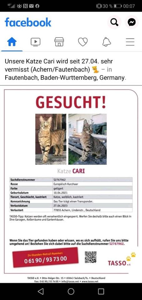 Vermisst in Fautenbach seit 27.04.2023 in Achern