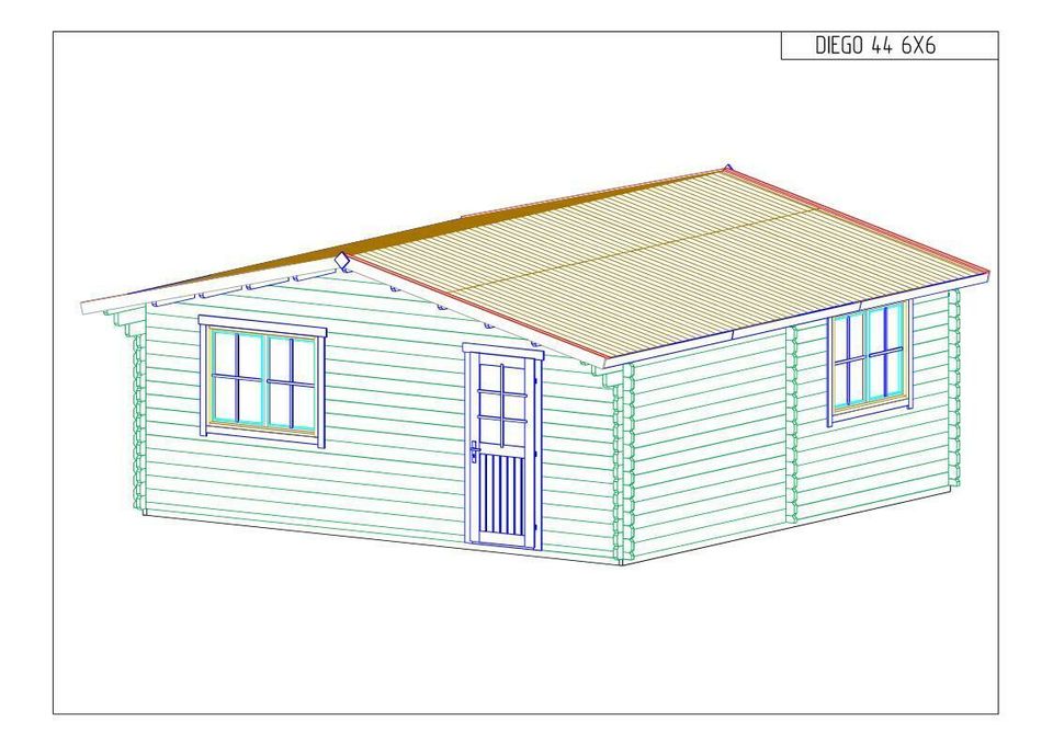 Gartenhaus 44mm 6 x 6m Holzhaus Freizeithaus Partyhaus Blockhaus in Egeln