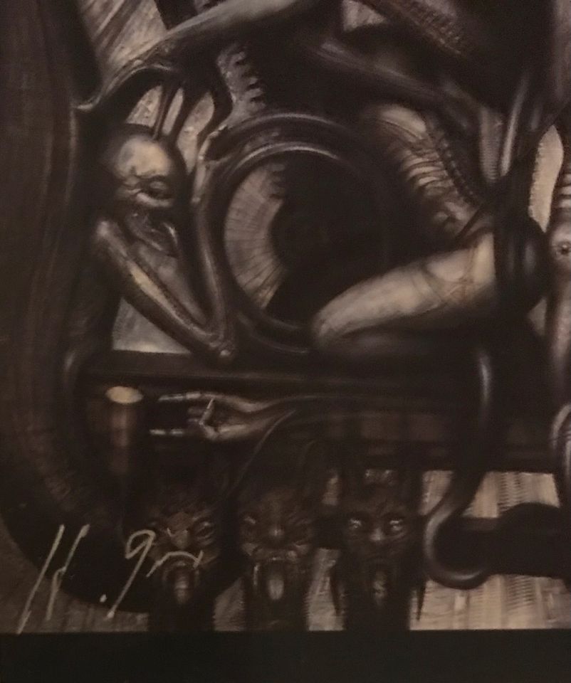 Handsignierte Kunstdruckkarte von H.R. Giger aus der Mini Gallery in Berlin