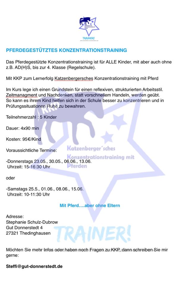 Konzentrationstraining mit Pferd/Pony für Kinder z. B. AD(H)S in Thedinghausen