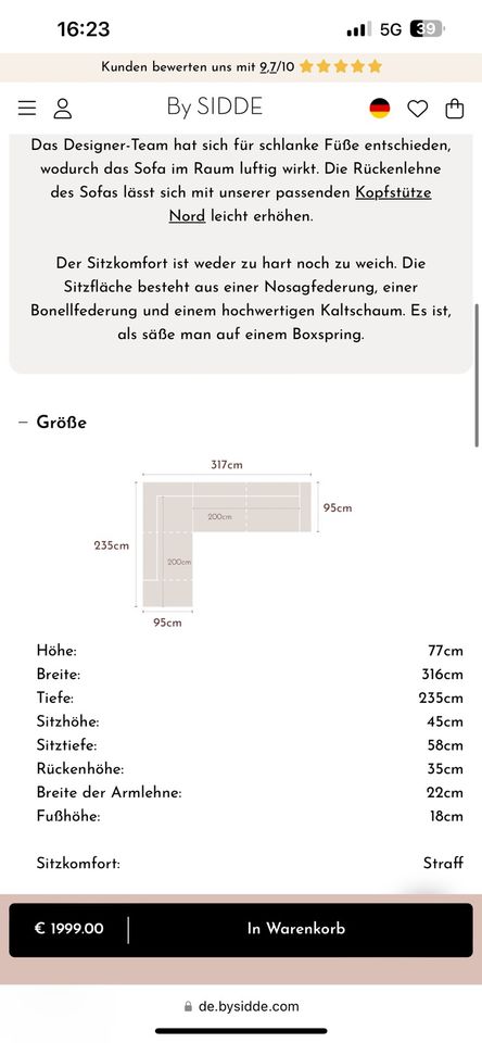 BySidde Nord XL Sofa Couch Ecksofa inkl. Fleckengarantie in Heide