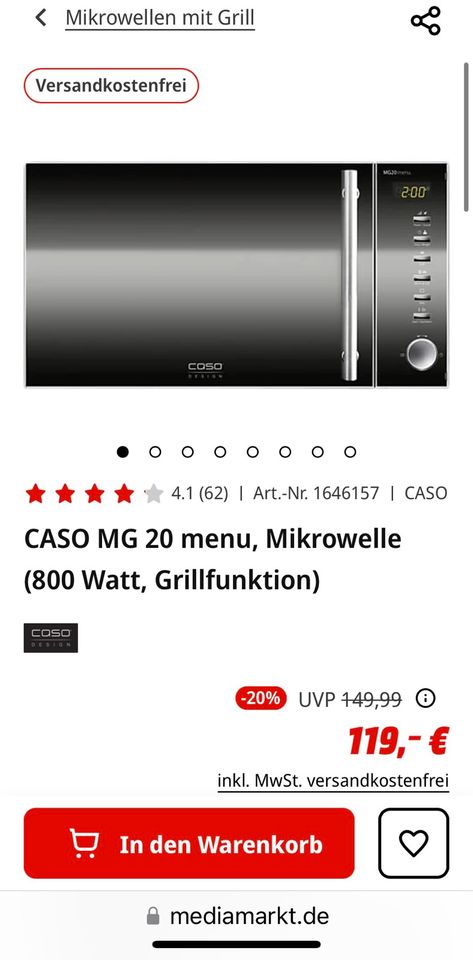 Caso Mikrowelle (mit Grillfunktion) MG 20 Menu in Ricklingen - Wettbergen |  Haushaltskleingeräte gebraucht kaufen | eBay Kleinanzeigen ist jetzt  Kleinanzeigen