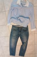 MAC Jeans Boyfriend mit H&M Bluse blau weiß Hessen - Geisenheim Vorschau