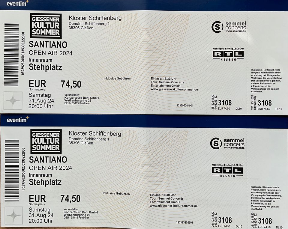 SANTIANO live im Schiffenberger Tal —2 Tickets für das Open Air in Kirtorf