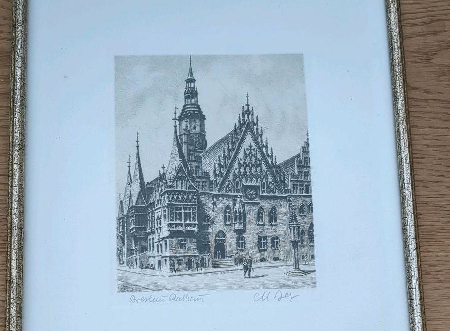 Radierung Breslau Rathaus Original in Rahmen hinter Glas in Nürnberg (Mittelfr)